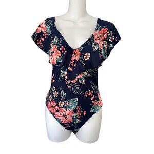 Jayvee Floral Bodysuit Small Dark Blue Pink Floral Sleeveless Romantic Boho